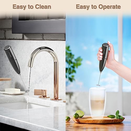 Milk Frother Handheld for Coffee with Stand - AGFOO hand frother wand, Electric whisk Drink Mixer Mini Foamer for Cappuccino, Frappe, Matcha, Hot Chocolate, Silver/Black - Image 3
