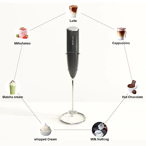 Milk Frother Handheld for Coffee with Stand - AGFOO hand frother wand, Electric whisk Drink Mixer Mini Foamer for Cappuccino, Frappe, Matcha, Hot Chocolate, Silver/Black - Image 4