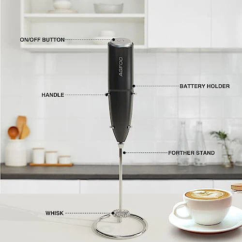 Milk Frother Handheld for Coffee with Stand - AGFOO hand frother wand, Electric whisk Drink Mixer Mini Foamer for Cappuccino, Frappe, Matcha, Hot Chocolate, Silver/Black - Image 5
