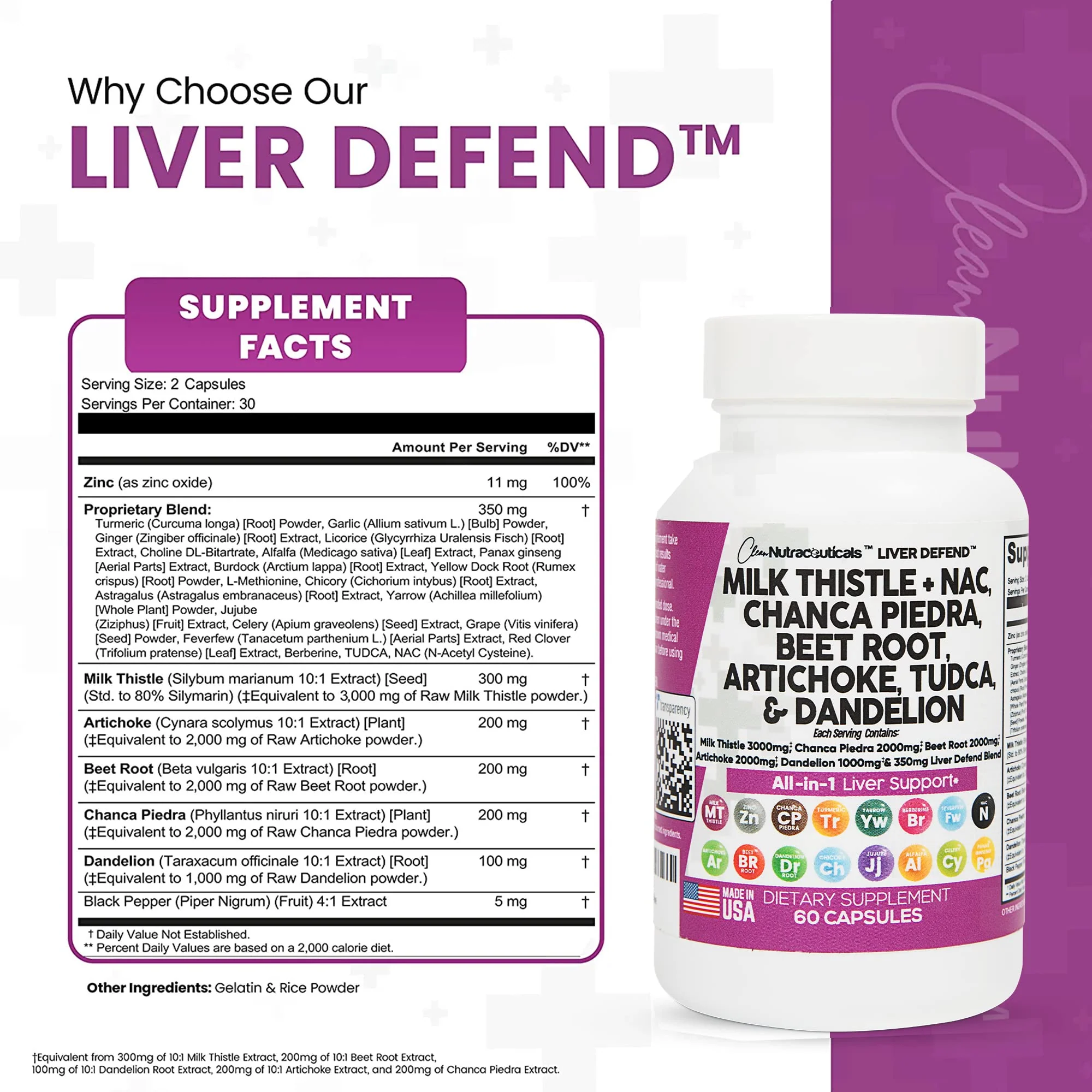 Milk Thistle 3000mg NAC Chanca Piedra 2000mg Beet Root 2000mg Artichoke 2000mg Dandelion Root 1000mg - Liver Cleanse Detox & Repair Supplement Plus TUDCA Choline and Ginger - Made in USA 60 Caps - Image 6