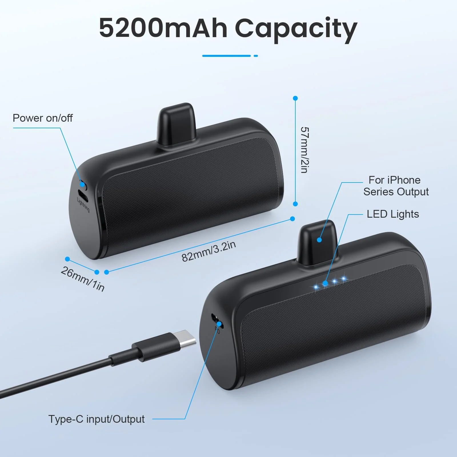 Mini Portable Charger Power Bank for iPhone,5200mAh Portable Phone Charger, Ultra-Compact PD Fast Charging Battery Pack Compatible with iPhone 14/14 Plus/Pro Max/13/12/12 Mini/11/XS/XR/X/8/7/6/6s - Image 2