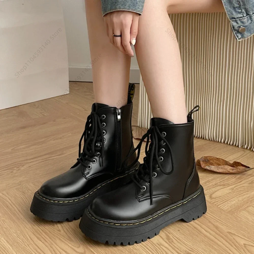 Minimalist Women Boots Casual Shoes Leather Chelsea ladies Classic Punk Female Goth Shoes High Platform Boots Women Botas Mujer - Image 3