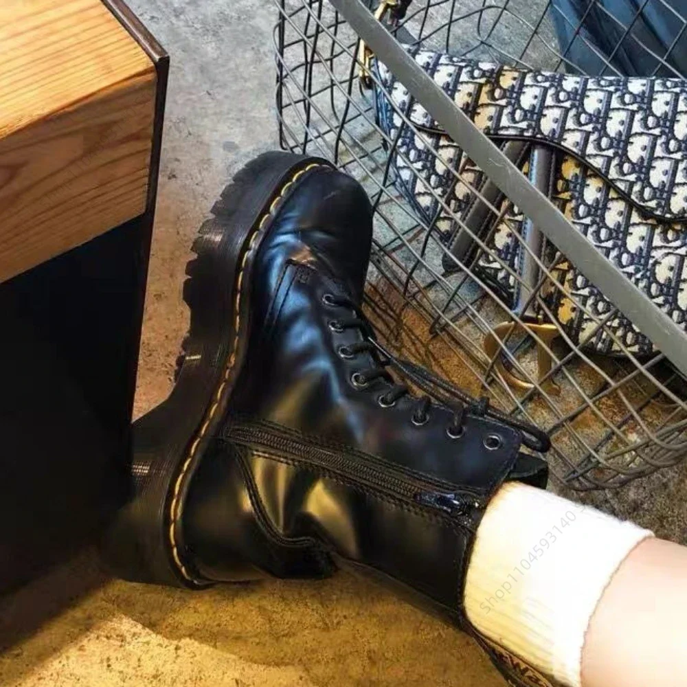 Minimalist Women Boots Casual Shoes Leather Chelsea ladies Classic Punk Female Goth Shoes High Platform Boots Women Botas Mujer - Image 5