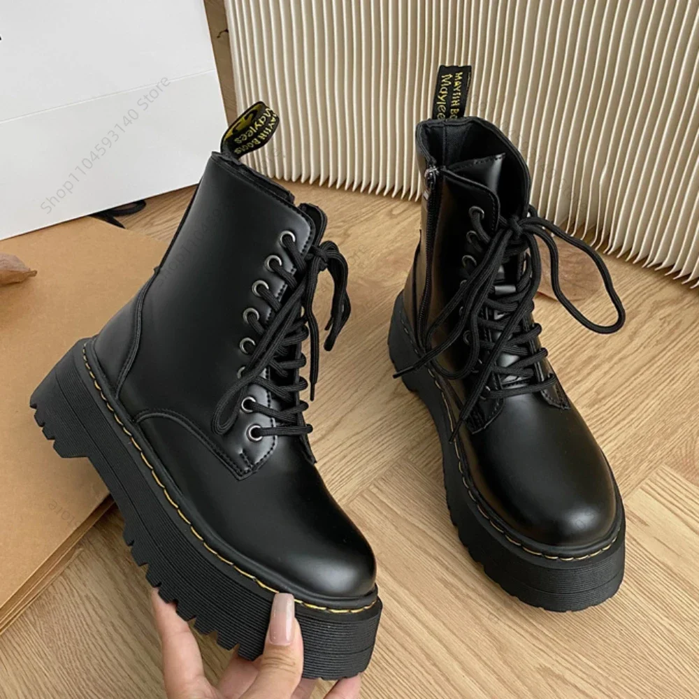 Minimalist Women Boots Casual Shoes Leather Chelsea ladies Classic Punk Female Goth Shoes High Platform Boots Women Botas Mujer - Image 7