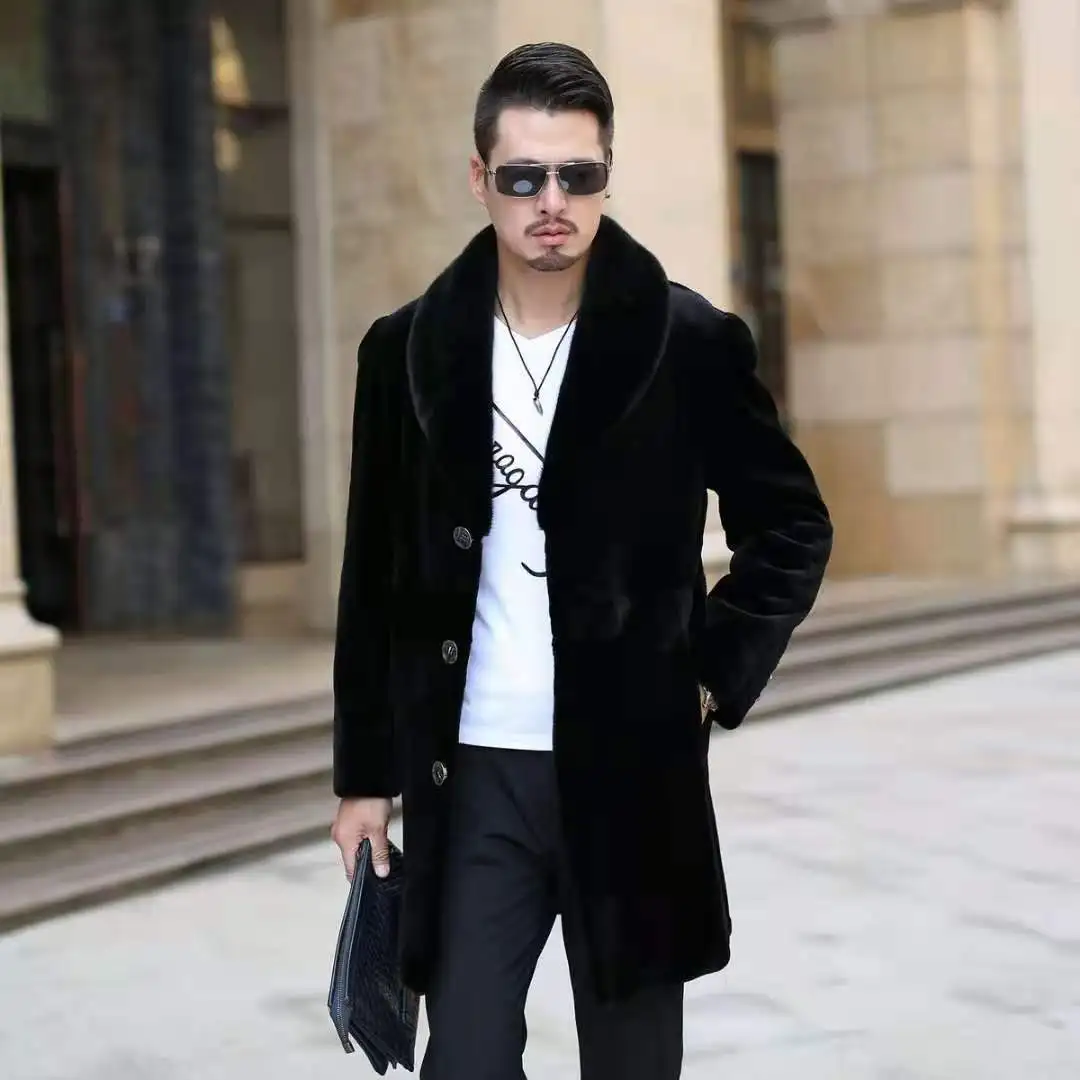 Mink Coat Men's Mid-length Whole Mink Autumn and Winter New Large Size Plus Velvet Thickening Imitation Raccoon Fur Men Clothing - Image 6
