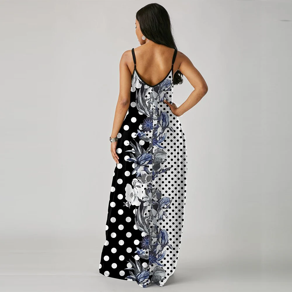 MISSJOY Woman Dress Sleeveless V-neck Off Sholuder Printed Sling Loose Elegant Gradient Color Party Beach Big Swing Dress - Image 15