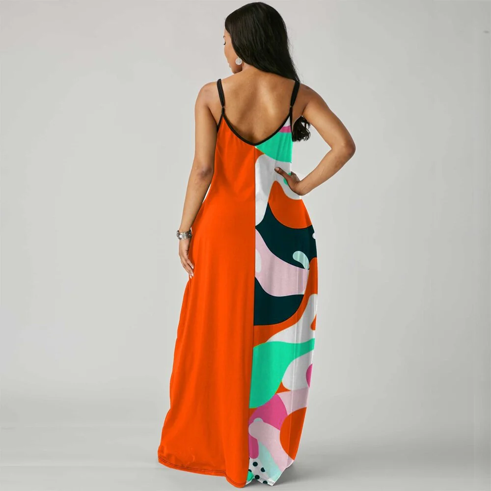 MISSJOY Woman Dress Sleeveless V-neck Off Sholuder Printed Sling Loose Elegant Gradient Color Party Beach Big Swing Dress - Image 17