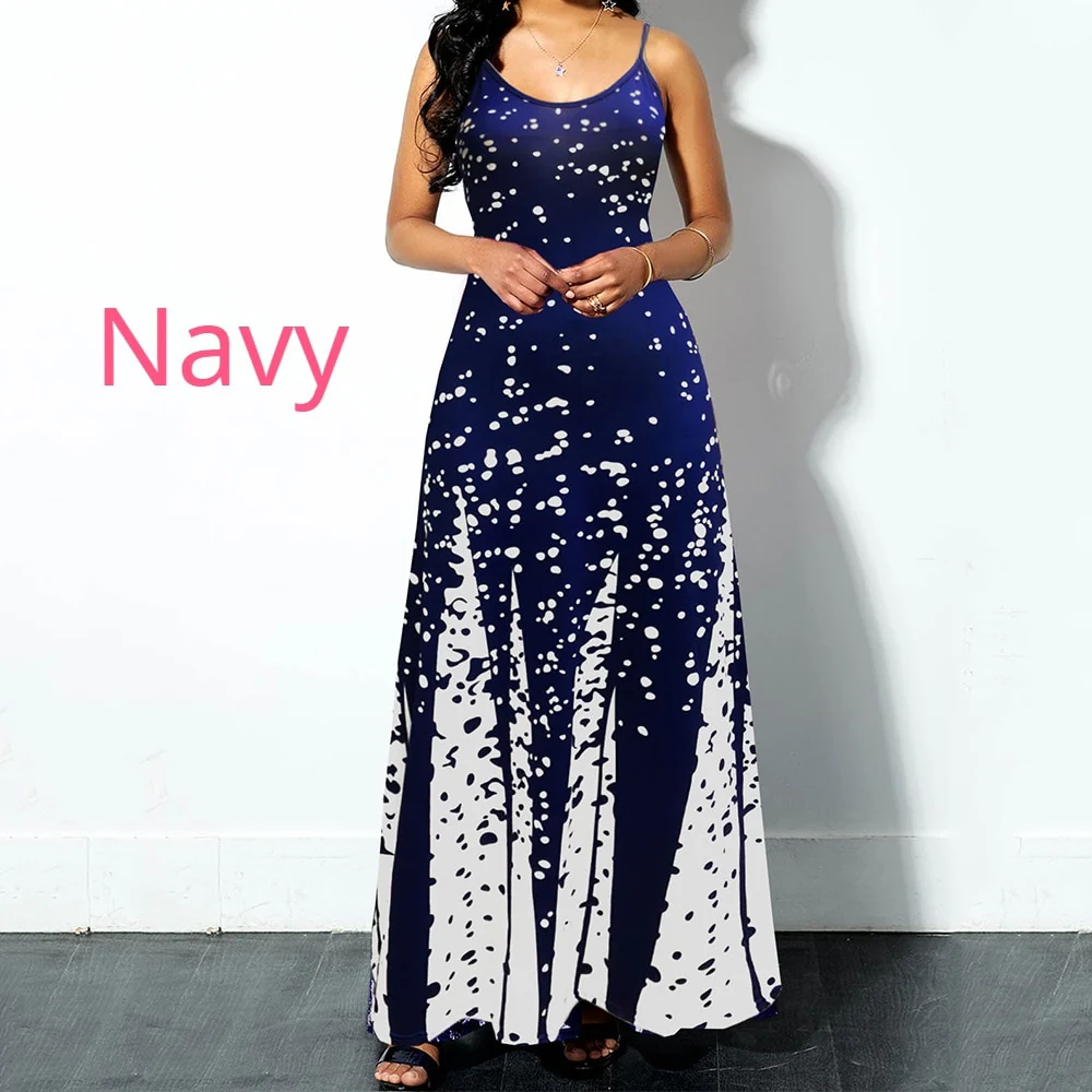 MISSJOY Woman Dress Sleeveless V-neck Off Sholuder Printed Sling Loose Elegant Gradient Color Party Beach Big Swing Dress - Image 3