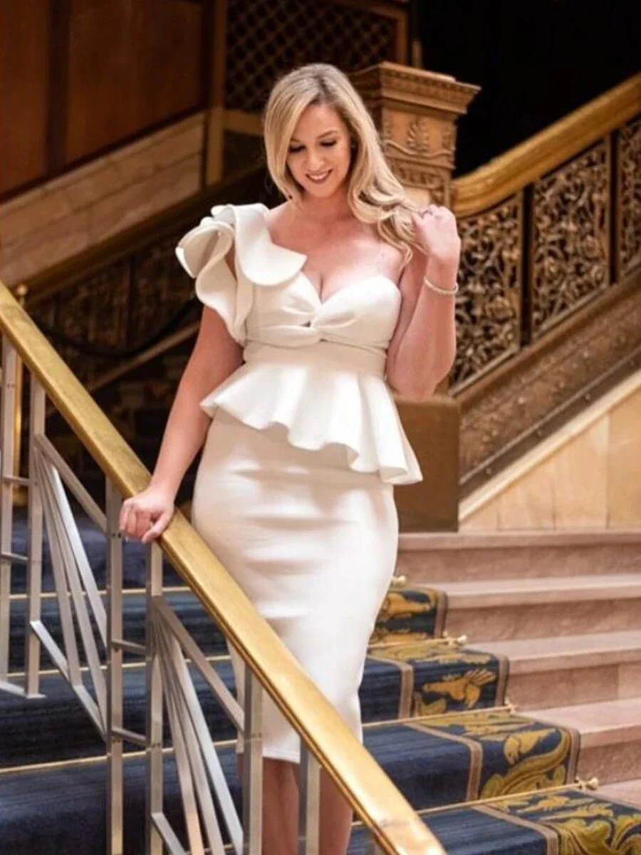Missord Summer Red Wedding Party Midi Dresses Elegant Women One Shoulder Ruffles Bodycon Evening Prom Dress White Backless Gown - Image 3