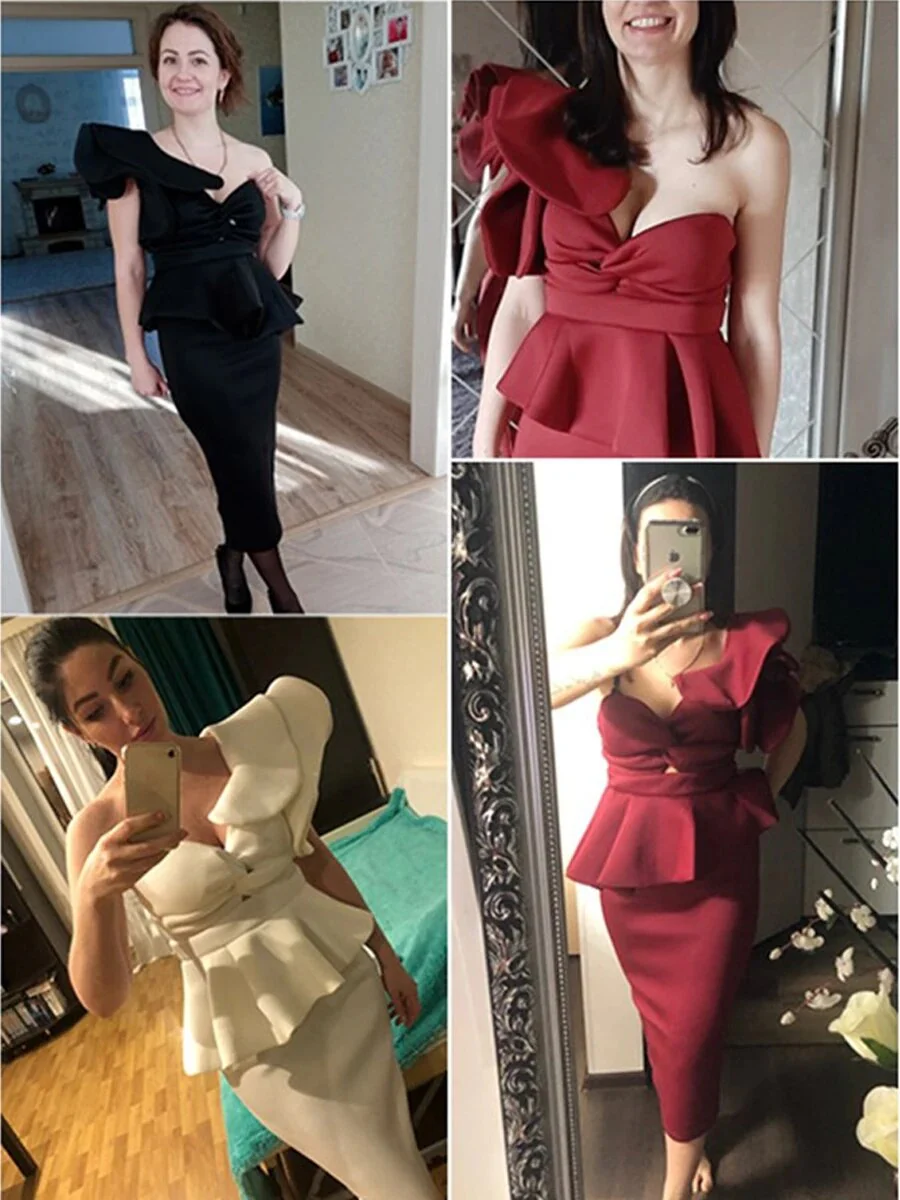 Missord Summer Red Wedding Party Midi Dresses Elegant Women One Shoulder Ruffles Bodycon Evening Prom Dress White Backless Gown - Image 4