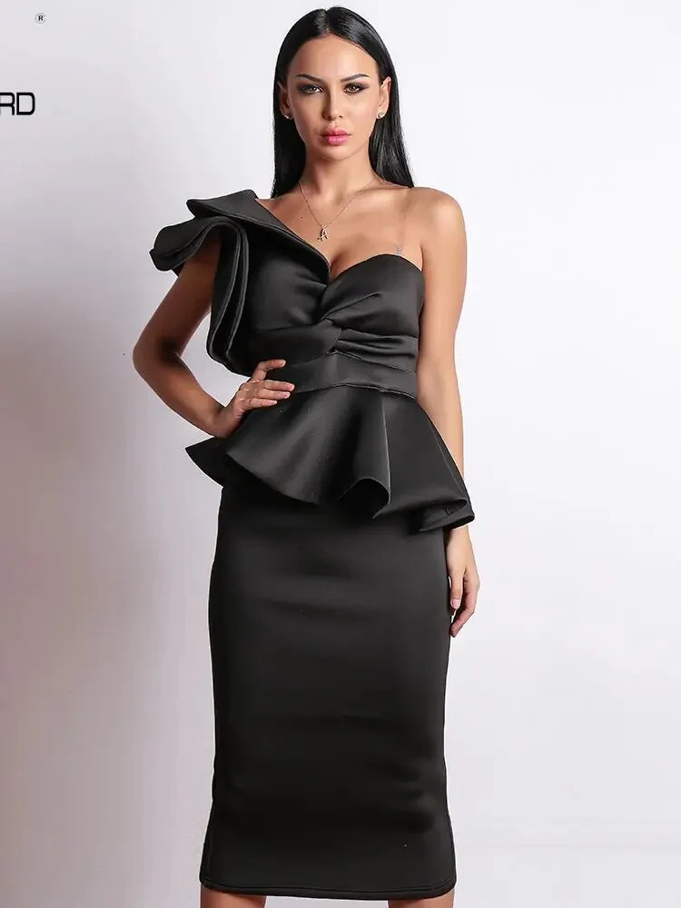 Missord Summer Red Wedding Party Midi Dresses Elegant Women One Shoulder Ruffles Bodycon Evening Prom Dress White Backless Gown - Image 5