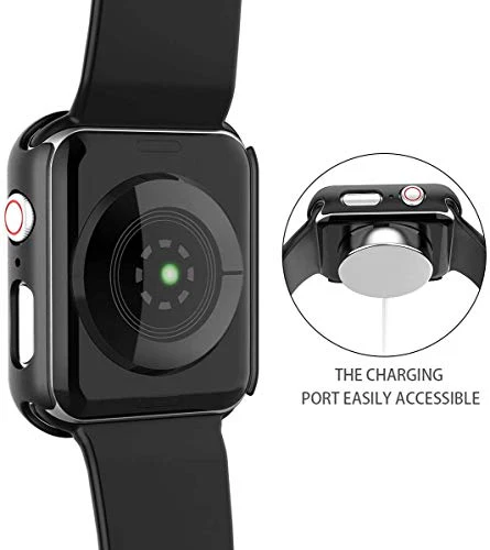 Misxi 2 Pack Hard PC Case with Tempered Glass Screen Protector Compatible with Apple Watch Series 6 SE Series 5 Series 4 44mm, Black - Image 2