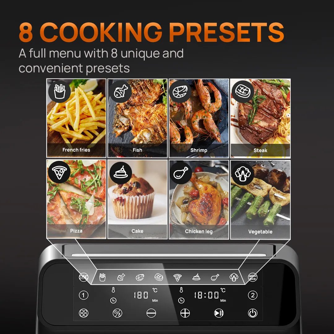 MIUI Smart Air Fryer with Two Baskets Dual Screen Touch Control No-Oil Hot Air Oven 4.5L/9L Electric Deep Fryer Viewable Window - Image 5