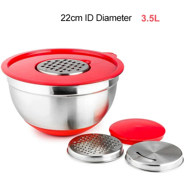 Mixing Bowls Stainless Steel Non-Slip DIY Cake Bread Salad Mixer Kitchen Baking Cooking Tool with Cover Grater Food Container - Image 4