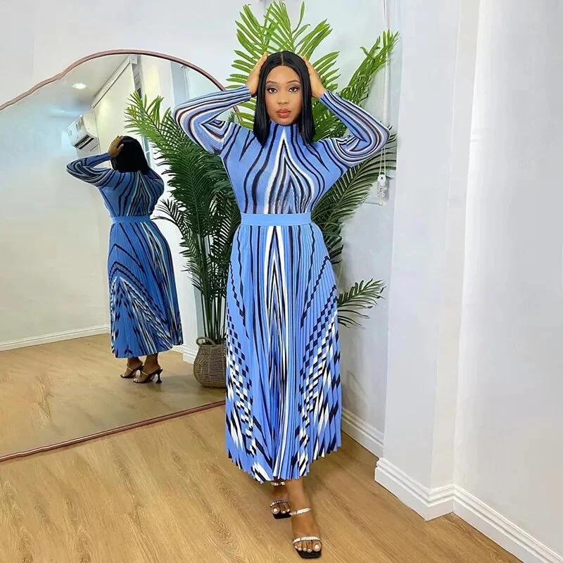 Miyake Pleated Suit Women's 2023 Spring Summer New Fashion Printing All-match Large Free Size Slim Top&Skirt 2 Pcs Set