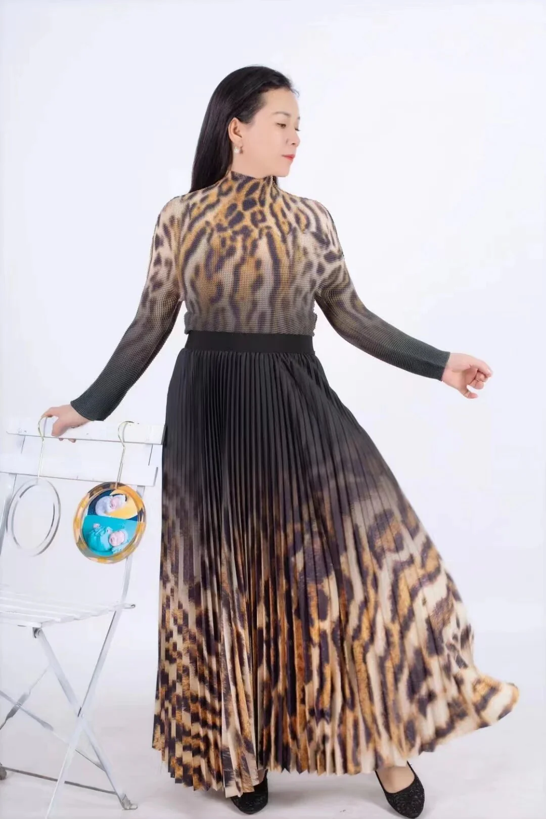 Miyake Pleated Suit Women's 2023 Spring Summer New Fashion Printing All-match Large Free Size Slim Top&Skirt 2 Pcs Set - Image 10