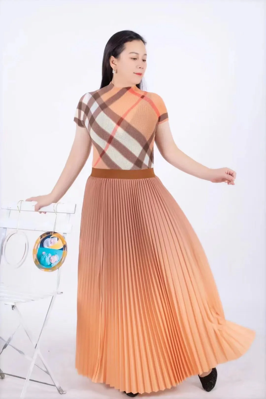 Miyake Pleated Suit Women's 2023 Spring Summer New Fashion Printing All-match Large Free Size Slim Top&Skirt 2 Pcs Set - Image 11