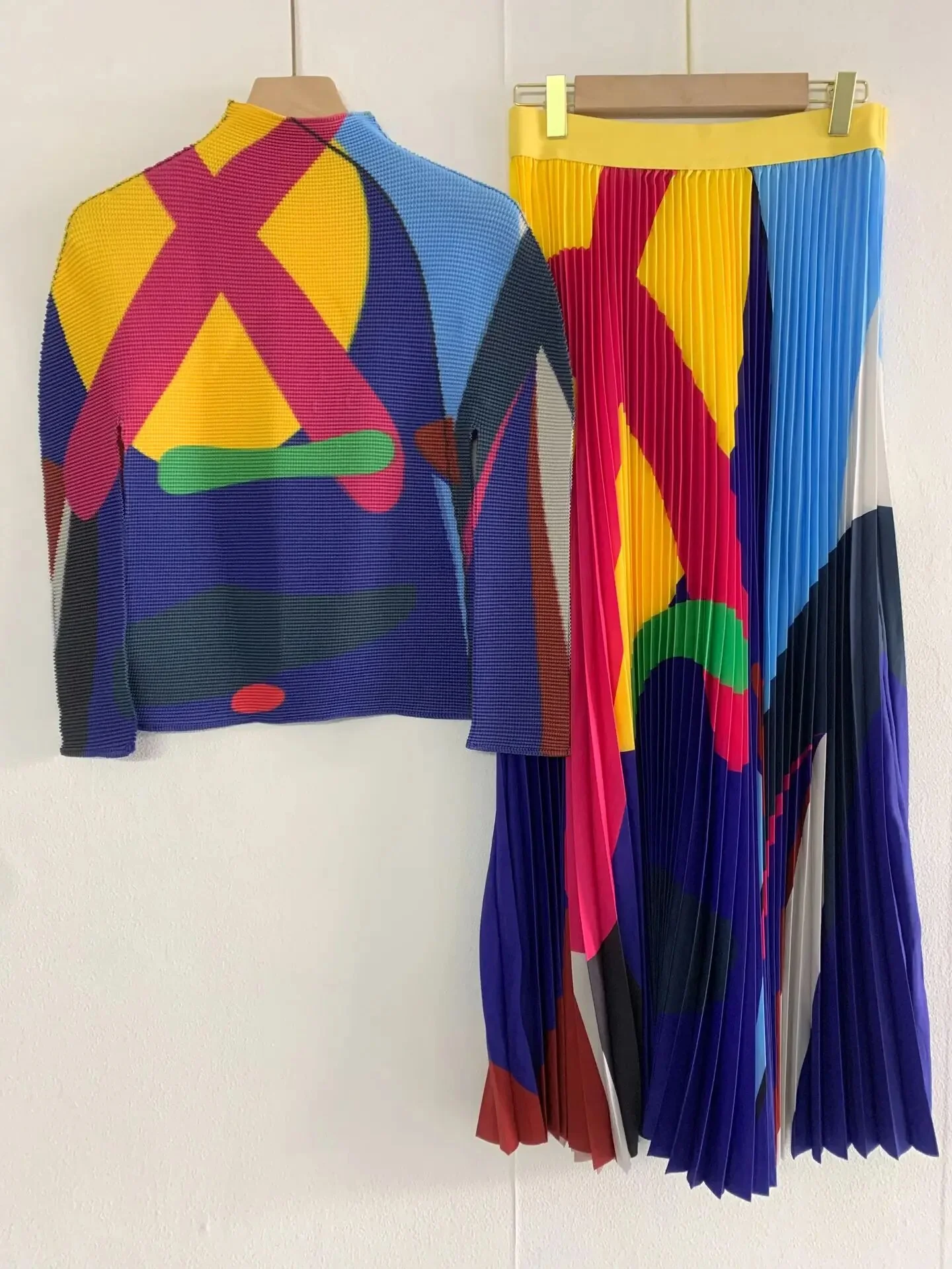 Miyake Pleated Suit Women's 2023 Spring Summer New Fashion Printing All-match Large Free Size Slim Top&Skirt 2 Pcs Set - Image 16