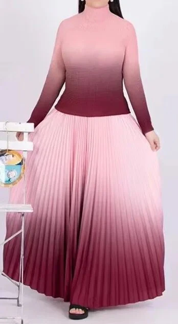 Miyake Pleated Suit Women's 2023 Spring Summer New Fashion Printing All-match Large Free Size Slim Top&Skirt 2 Pcs Set - Image 18
