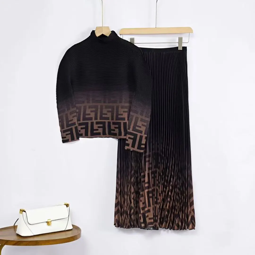 Miyake Pleated Suit Women's 2023 Spring Summer New Fashion Printing All-match Large Free Size Slim Top&Skirt 2 Pcs Set - Image 20