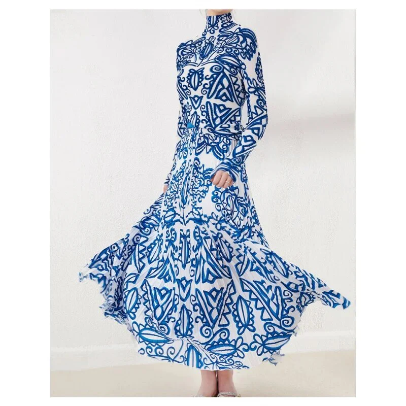 Miyake Pleated Suit Women's 2023 Spring Summer New Fashion Printing All-match Large Free Size Slim Top&Skirt 2 Pcs Set - Image 4
