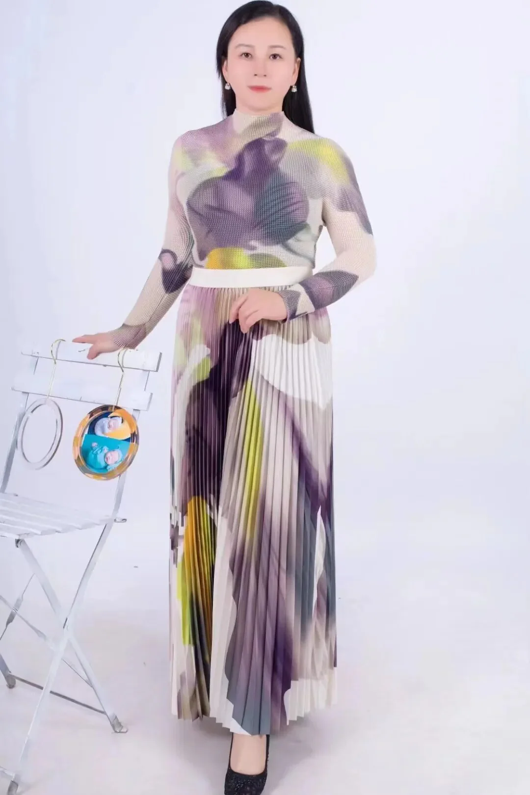 Miyake Pleated Suit Women's 2023 Spring Summer New Fashion Printing All-match Large Free Size Slim Top&Skirt 2 Pcs Set - Image 7