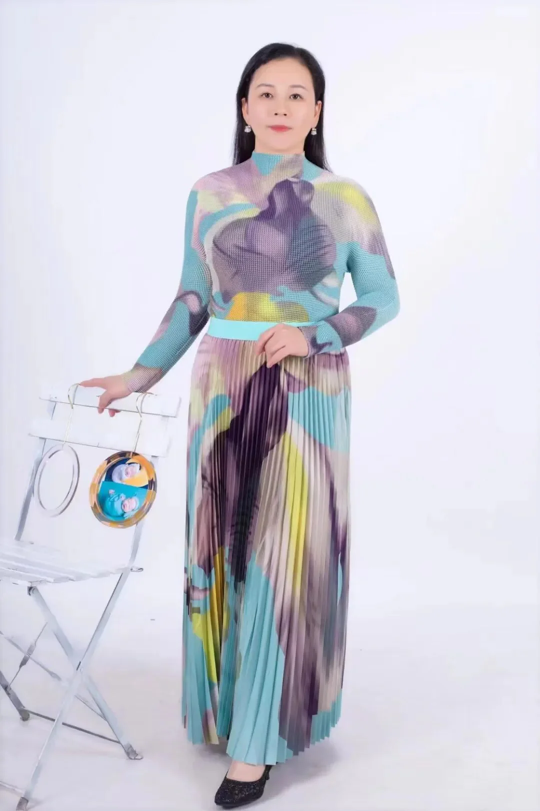 Miyake Pleated Suit Women's 2023 Spring Summer New Fashion Printing All-match Large Free Size Slim Top&Skirt 2 Pcs Set - Image 8