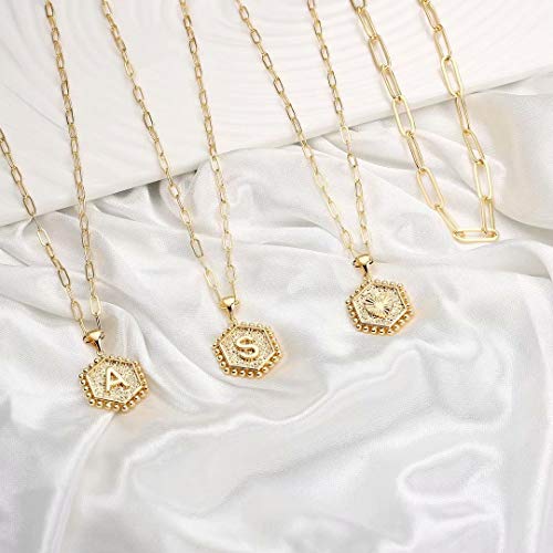 MMOOHAM Dainty Gold Initial Hexagon Necklace - Layered Choker for Women and Teen Girls - Image 3