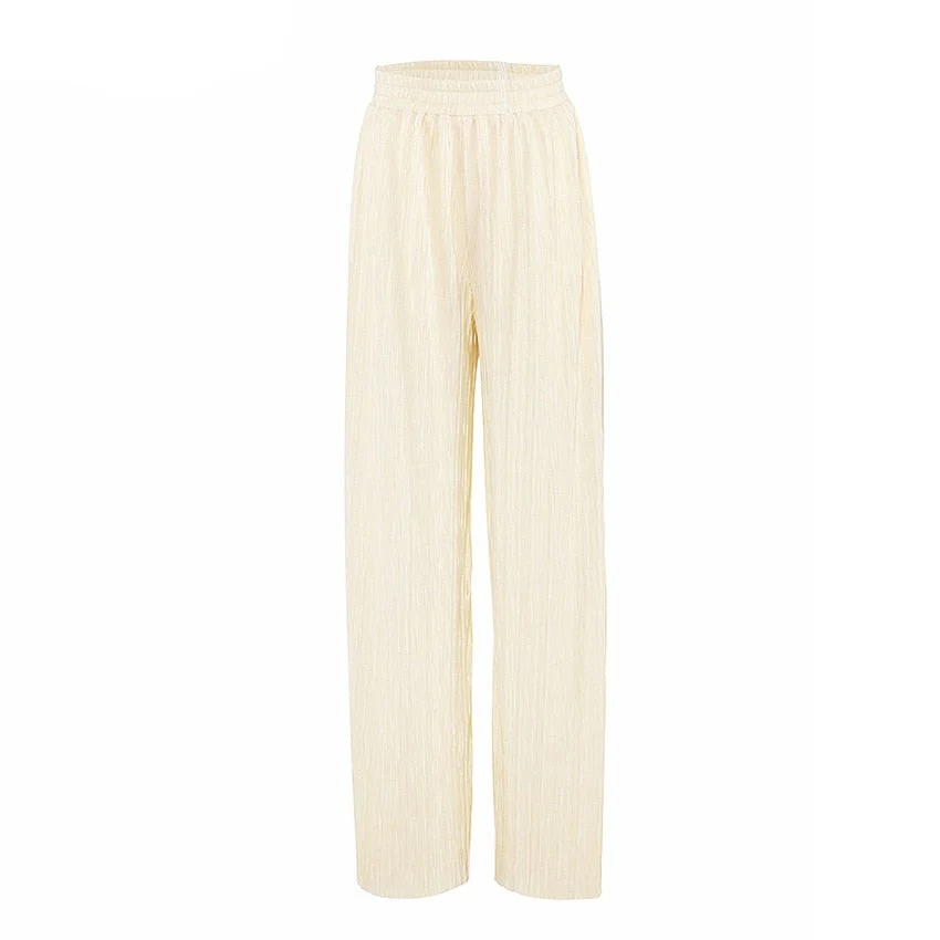 Sexy 18 Beige Pleated Wide Leg Pants Womens Pants Loose Trousers Officet Long Palazzo Pants - Image 7
