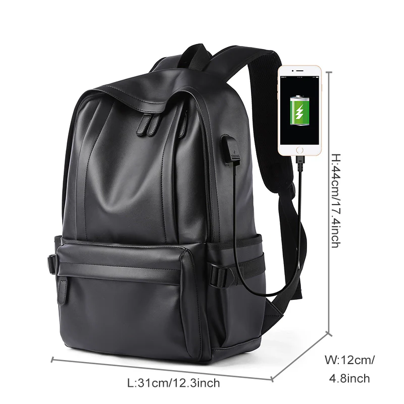 Mochila Pu Leather Collage Bags Men women Laptop Backpack waterproof Teenagers Rucksack - Image 3