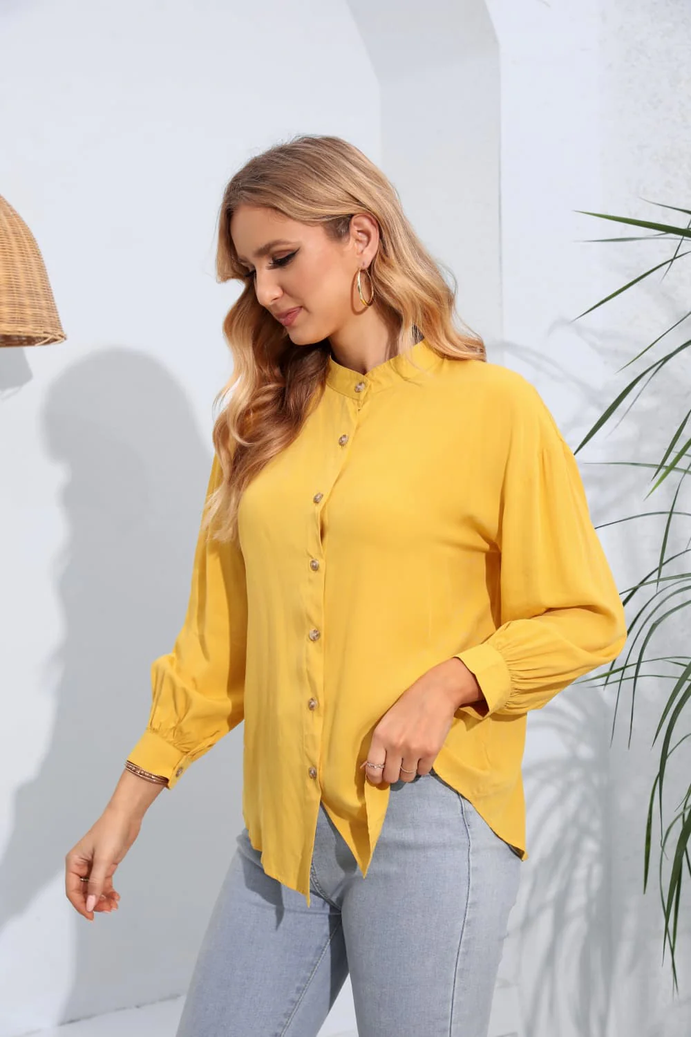 Mock Neck Buttoned Long Sleeve Shirt - Image 12