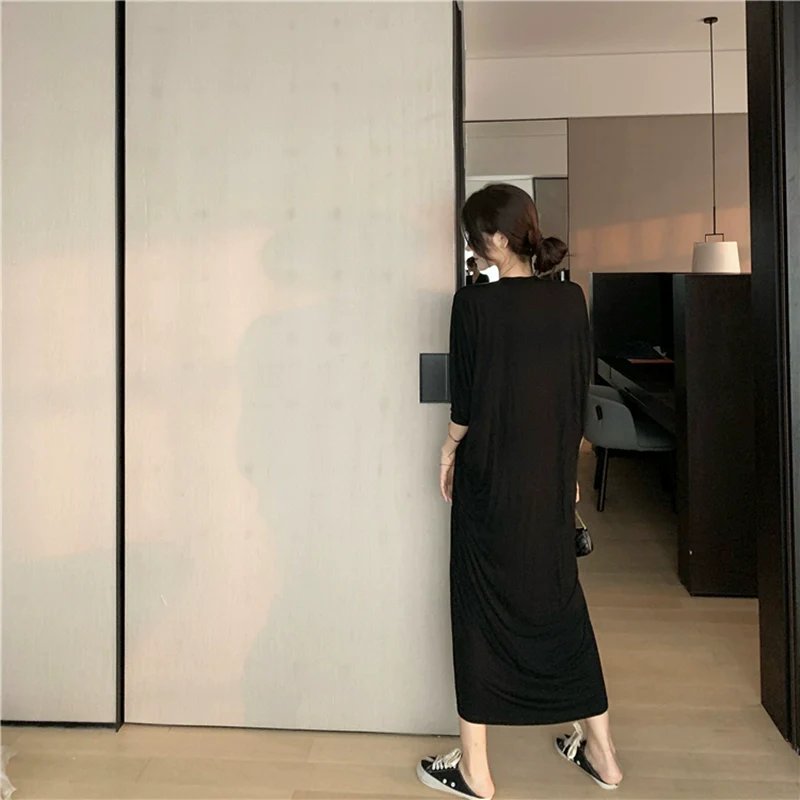 Modal V-neck Loose Slim Looking Paperman Dress - Image 6