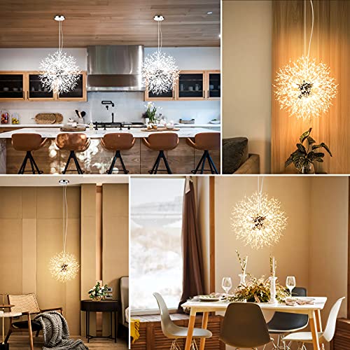 Modern Crystal Chandeliers Firework, Semi Flush Mount Ceiling Light Fixtures, 8-Light Chrome Dandelion Chandelier, Stainless Steel Pendant Light for Bedroom Foyer Hallway Entryway Kitchen, G9 Socket - Image 2