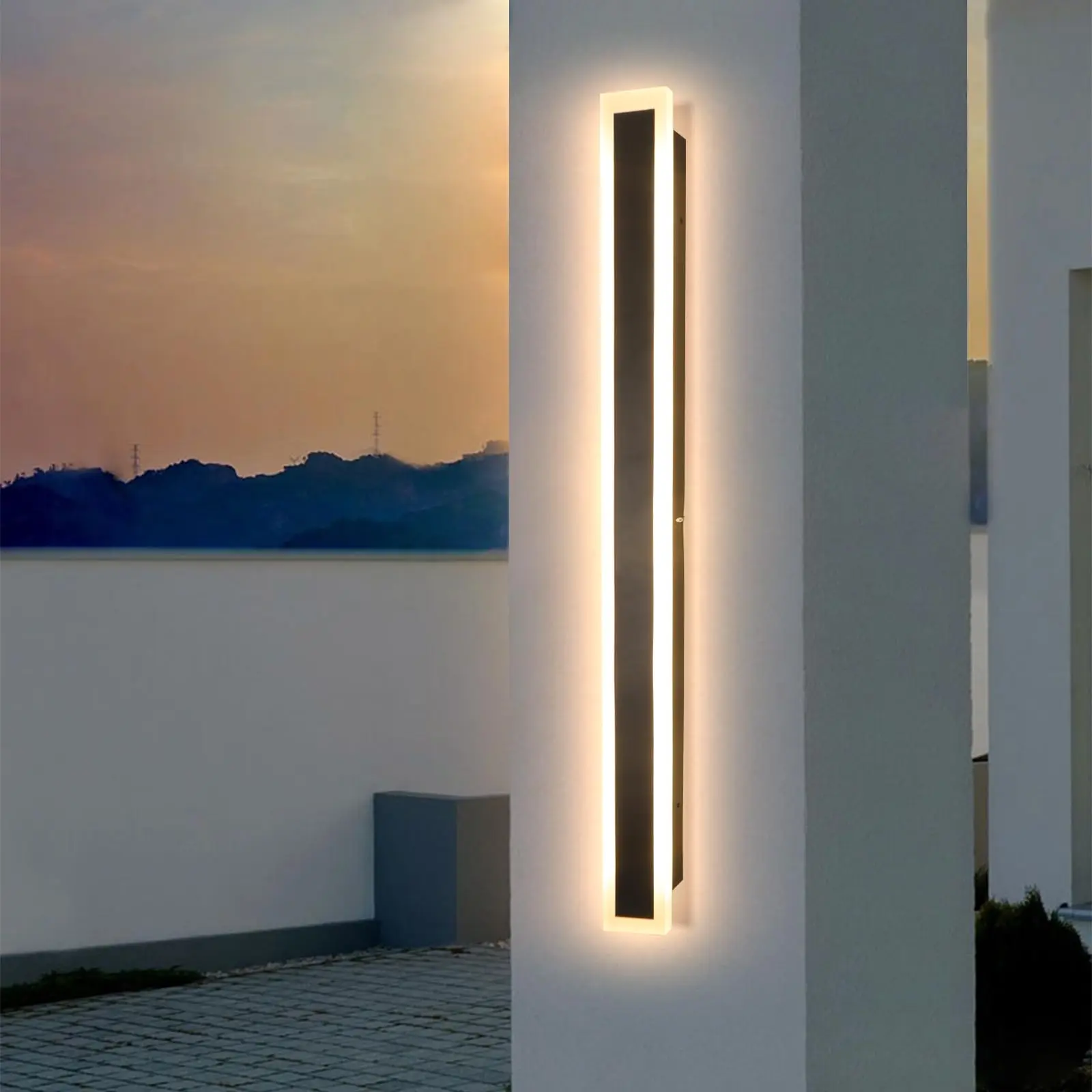 Modern LED Black Wall Light Long Strip Outdoor Waterproof Wall Lamp for Garden Villa Background Wall Garden Lighting Fixtures