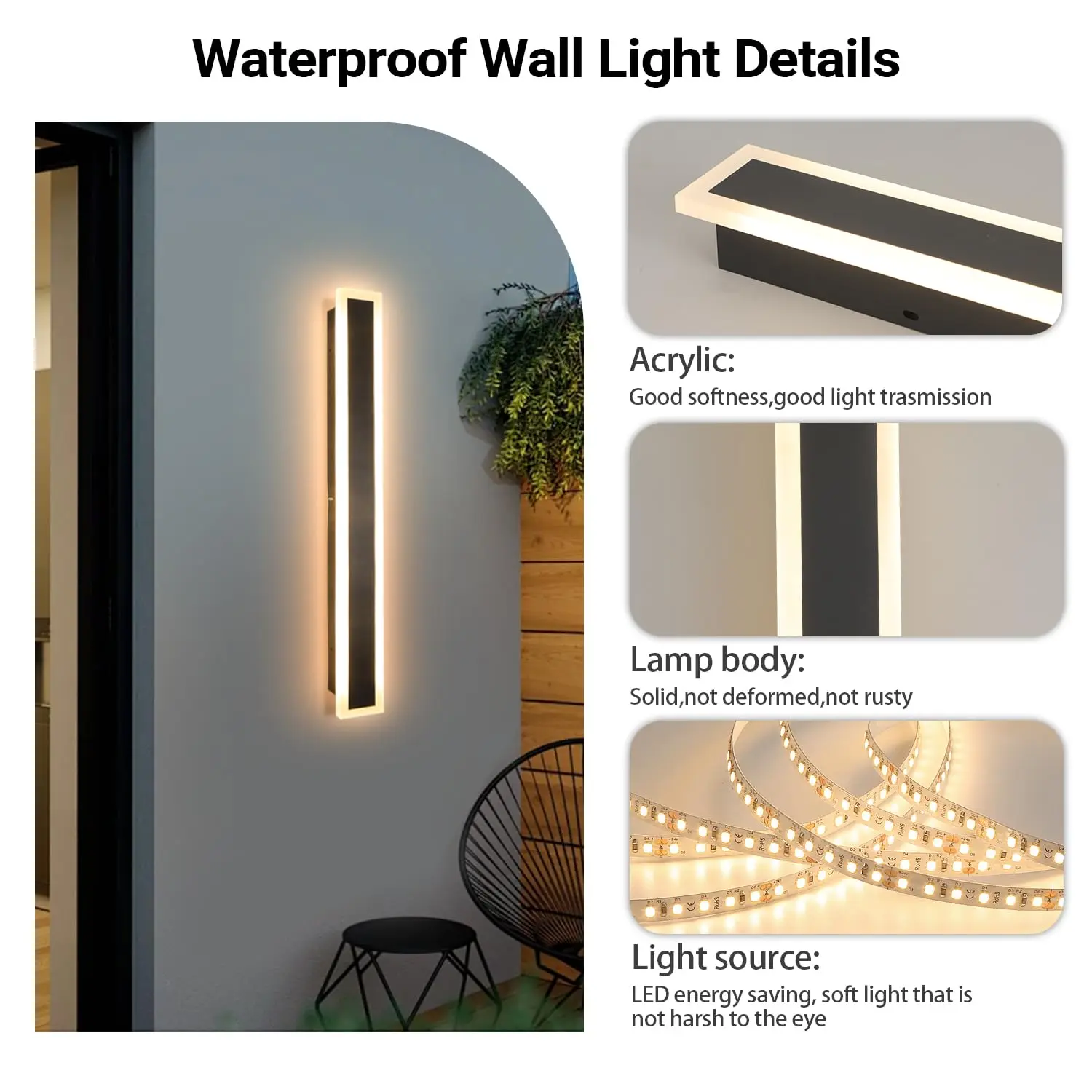 Modern Minimalist Dimmable  Outdoor Wall Lamp Waterproof Long Wall Lamp for Courtyard Garage Villa Indoor LED Lighting Fixtures - Image 4