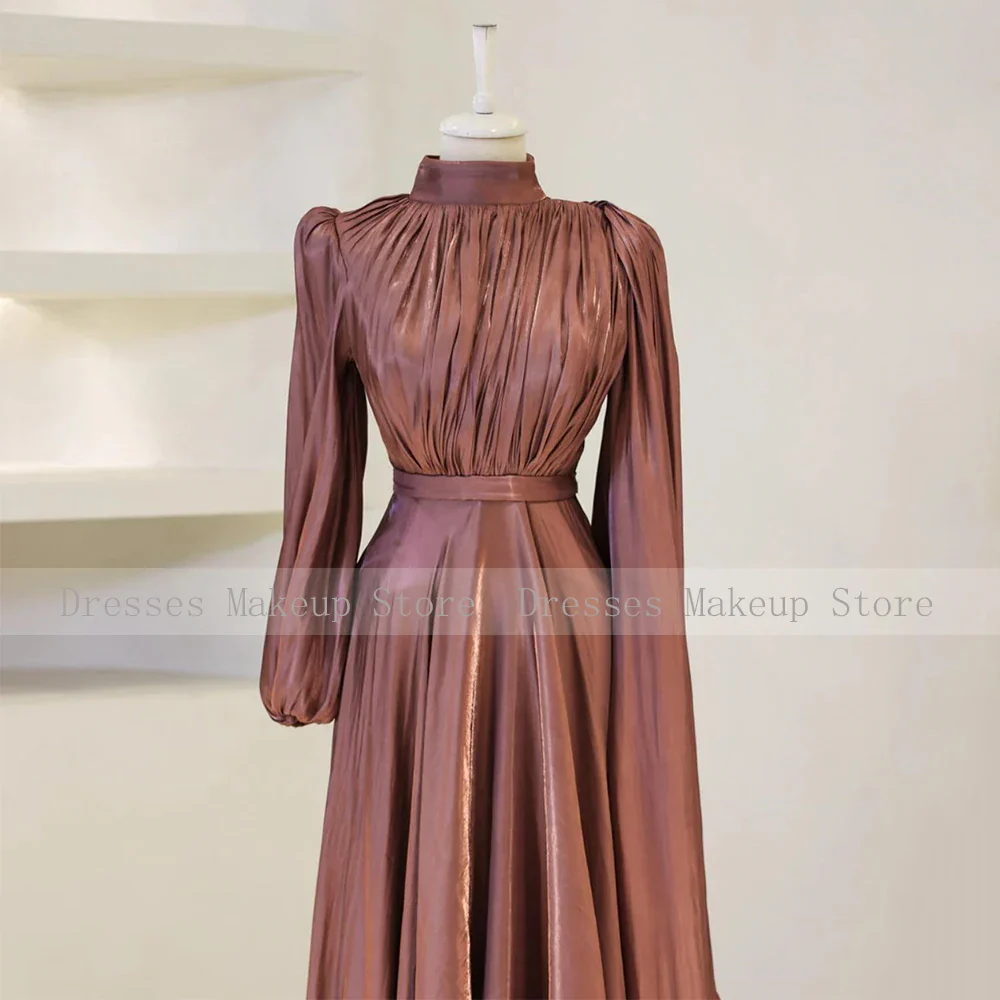 Modest Evening Dresses for Women 2025 High Collar Puffy Long Sleeves Evening Gowns Long Pleated A Line Saudi Arabian Formal Gown - Image 15