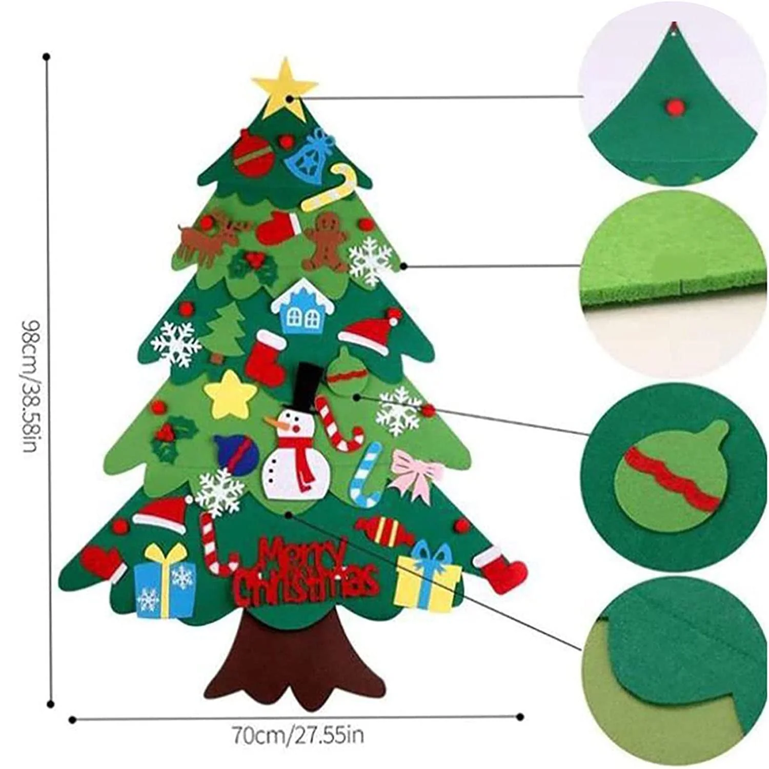 Montessori Christmas Tree for Toddlers, Montessori Christmas Tree with Lights, Kids Interactive Christmas Tree with 21Pcs Detachable Tree Ornaments for Kid Wall - Image 2