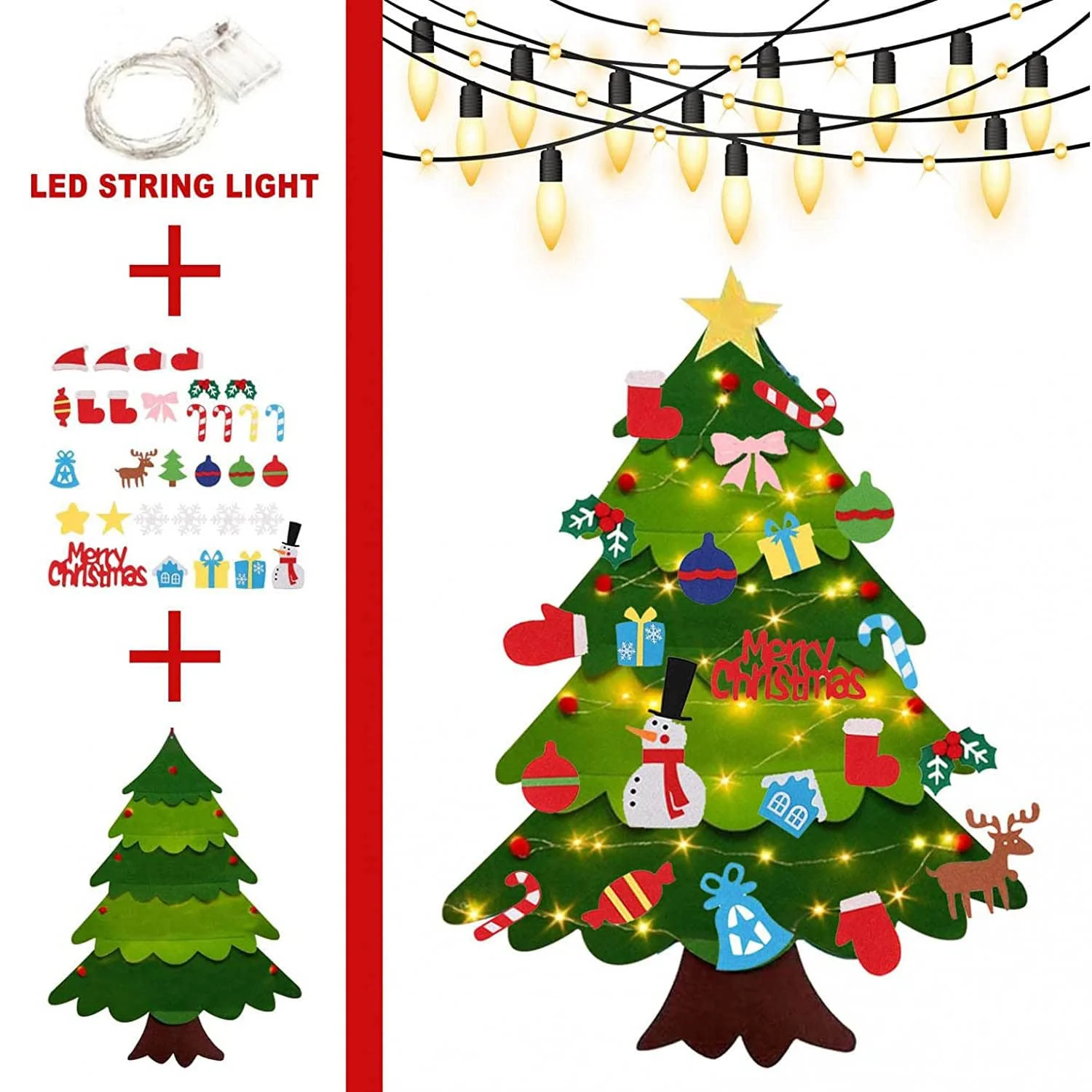 Montessori Christmas Tree for Toddlers, Montessori Christmas Tree with Lights, Kids Interactive Christmas Tree with 21Pcs Detachable Tree Ornaments for Kid Wall - Image 6