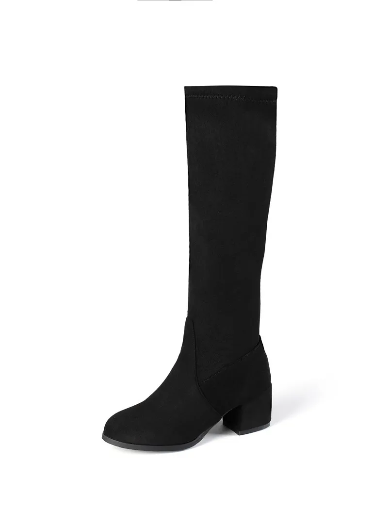 MORAZORA 2022 New arrival knee high boots thick high heels round toe ladies shoes winter black rice white color women boots - Image 2