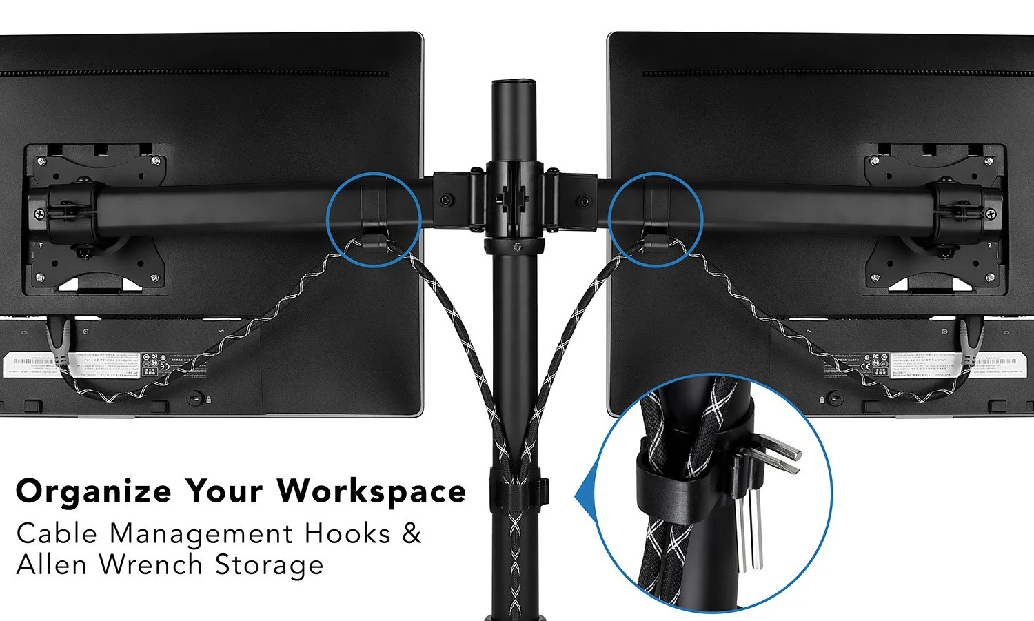 Mount-It! Dual Monitor Mount | Double Monitor Desk Stand Arm | Fits 2 Computer Screens 17 19 20 21 22 24 27 Inch | Two VESA 75 100 Compatible Displays | C-Clamp and Grommet Bases Included - Image 3