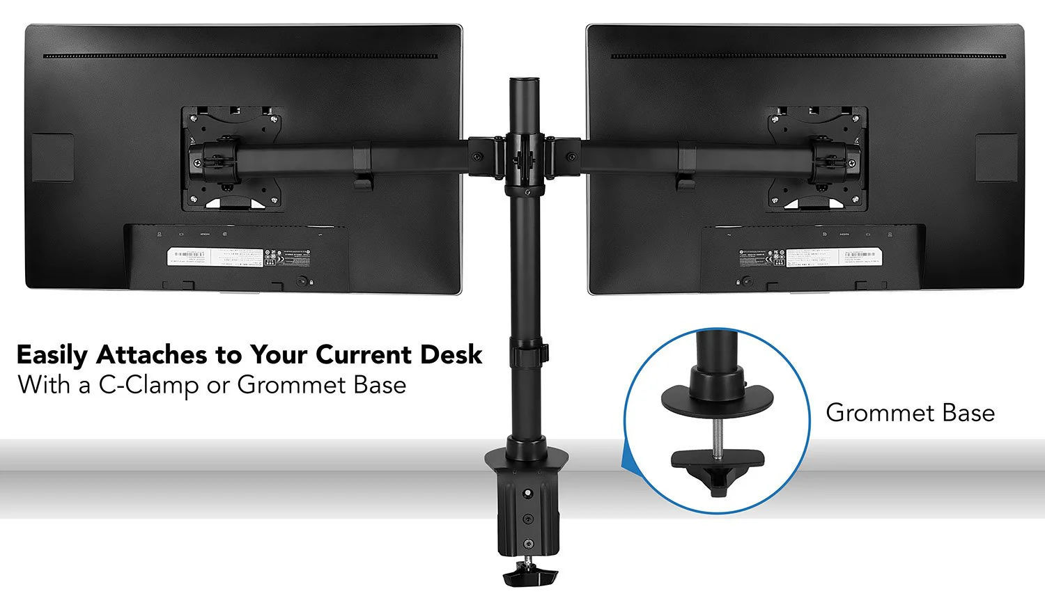 Mount-It! Dual Monitor Mount | Double Monitor Desk Stand Arm | Fits 2 Computer Screens 17 19 20 21 22 24 27 Inch | Two VESA 75 100 Compatible Displays | C-Clamp and Grommet Bases Included - Image 5