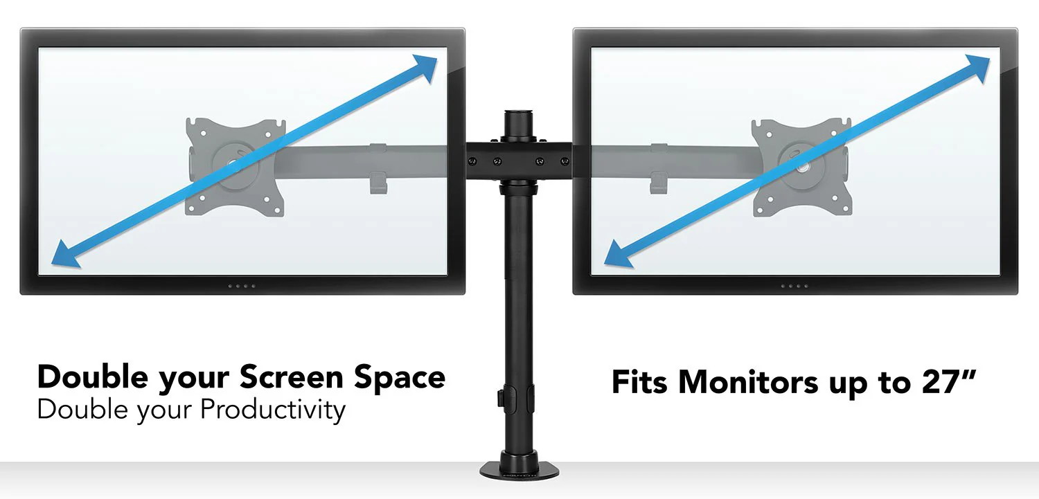 Mount-It! Dual Monitor Mount | Double Monitor Desk Stand Arm | Fits 2 Computer Screens 17 19 20 21 22 24 27 Inch | Two VESA 75 100 Compatible Displays | C-Clamp and Grommet Bases Included - Image 7