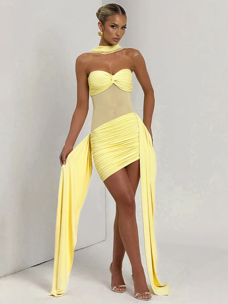 Mozision Off-shoulder Strapless Sexy Mini Dress For Women Fashion Sleeveless Backless Ruched Draped Club Party Dresses Female - Image 3