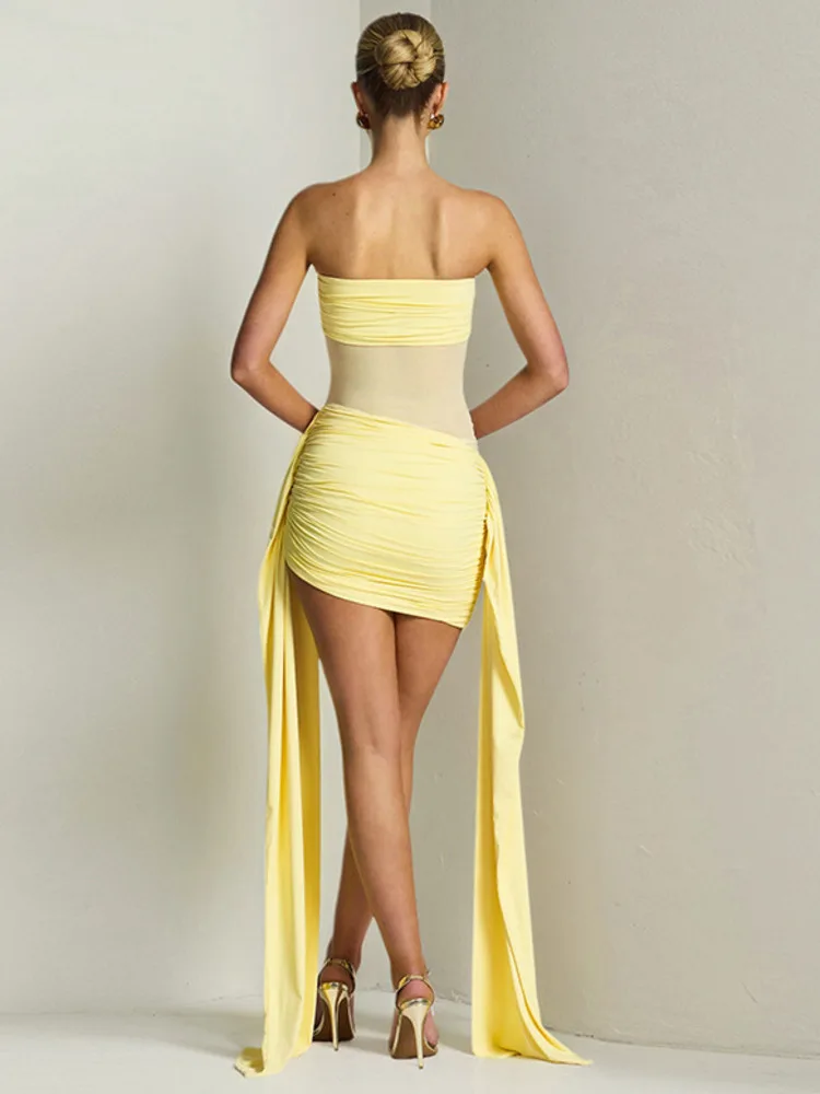 Mozision Off-shoulder Strapless Sexy Mini Dress For Women Fashion Sleeveless Backless Ruched Draped Club Party Dresses Female - Image 4