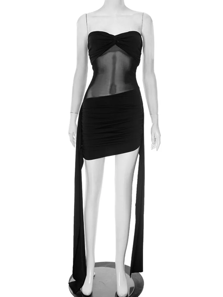 Mozision Off-shoulder Strapless Sexy Mini Dress For Women Fashion Sleeveless Backless Ruched Draped Club Party Dresses Female - Image 5