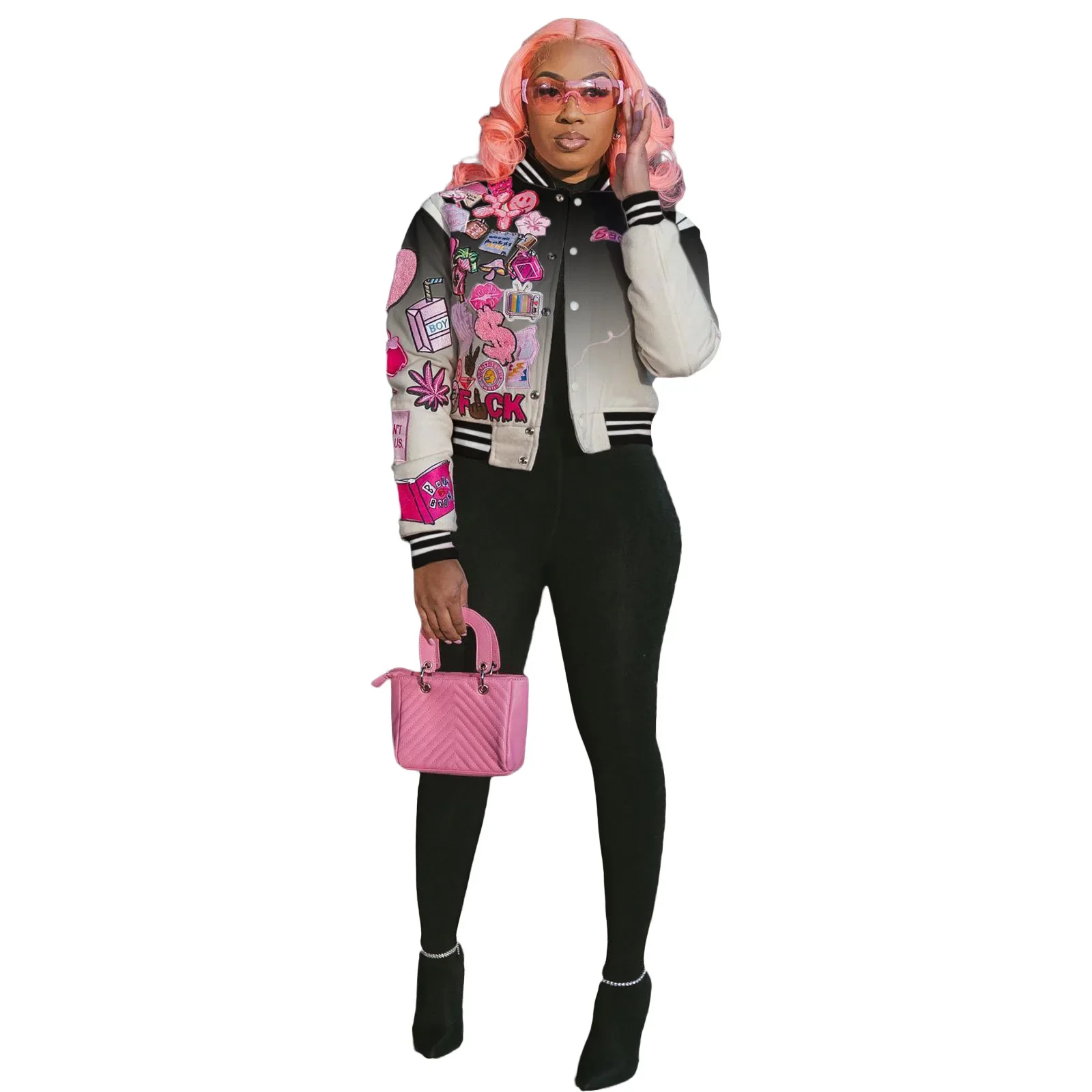 MUDAN Women's Baseball Gradient Fashion Design Letter Women's Sportswear Single-button Street Jacket Jogging 2023 Jacket - Image 2
