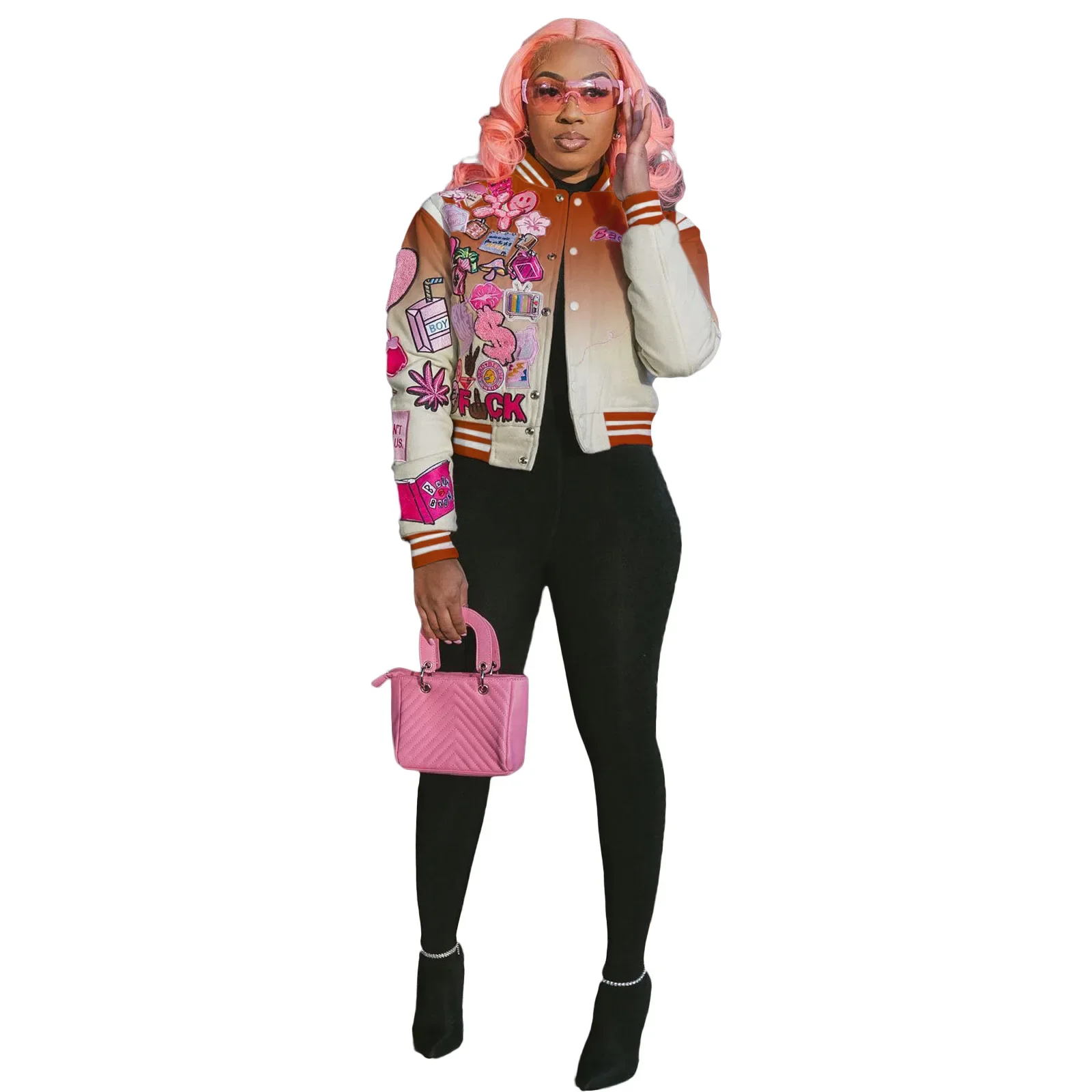 MUDAN Women's Baseball Gradient Fashion Design Letter Women's Sportswear Single-button Street Jacket Jogging 2023 Jacket - Image 3