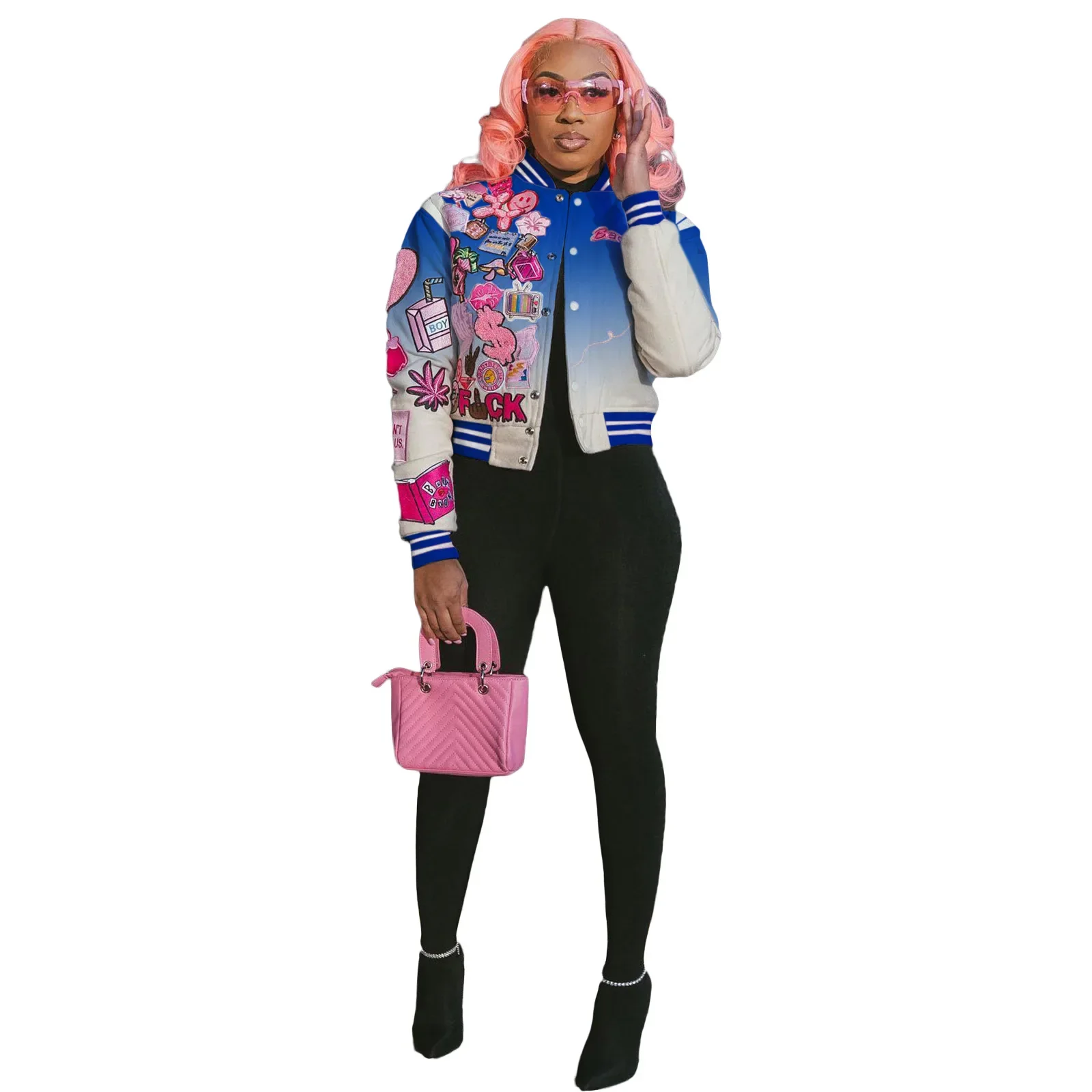 MUDAN Women's Baseball Gradient Fashion Design Letter Women's Sportswear Single-button Street Jacket Jogging 2023 Jacket - Image 4