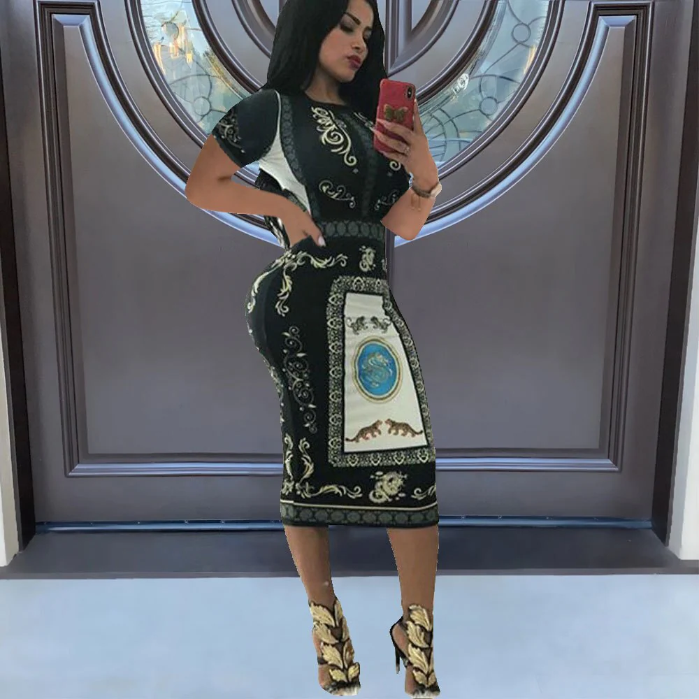 Multicolor Print Novelty Bodycon Sheath Dress Women Summer Long Sleeve Knee-Length Casual Dresses Elegant Slim Midi Robe Femme - Image 23