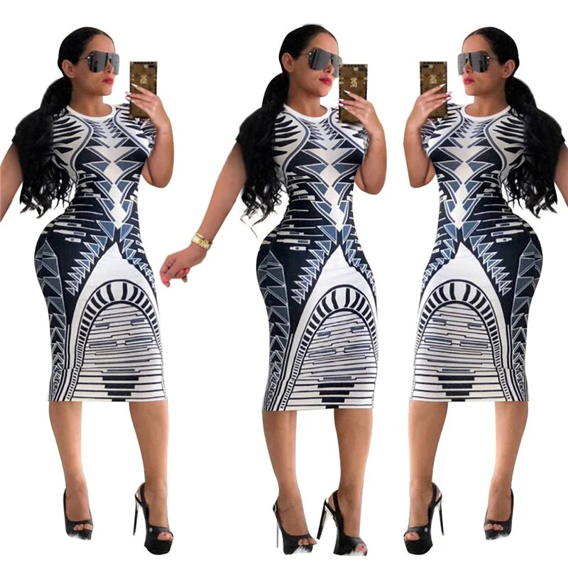 Multicolor Print Novelty Bodycon Sheath Dress Women Summer Long Sleeve Knee-Length Casual Dresses Elegant Slim Midi Robe Femme - Image 29